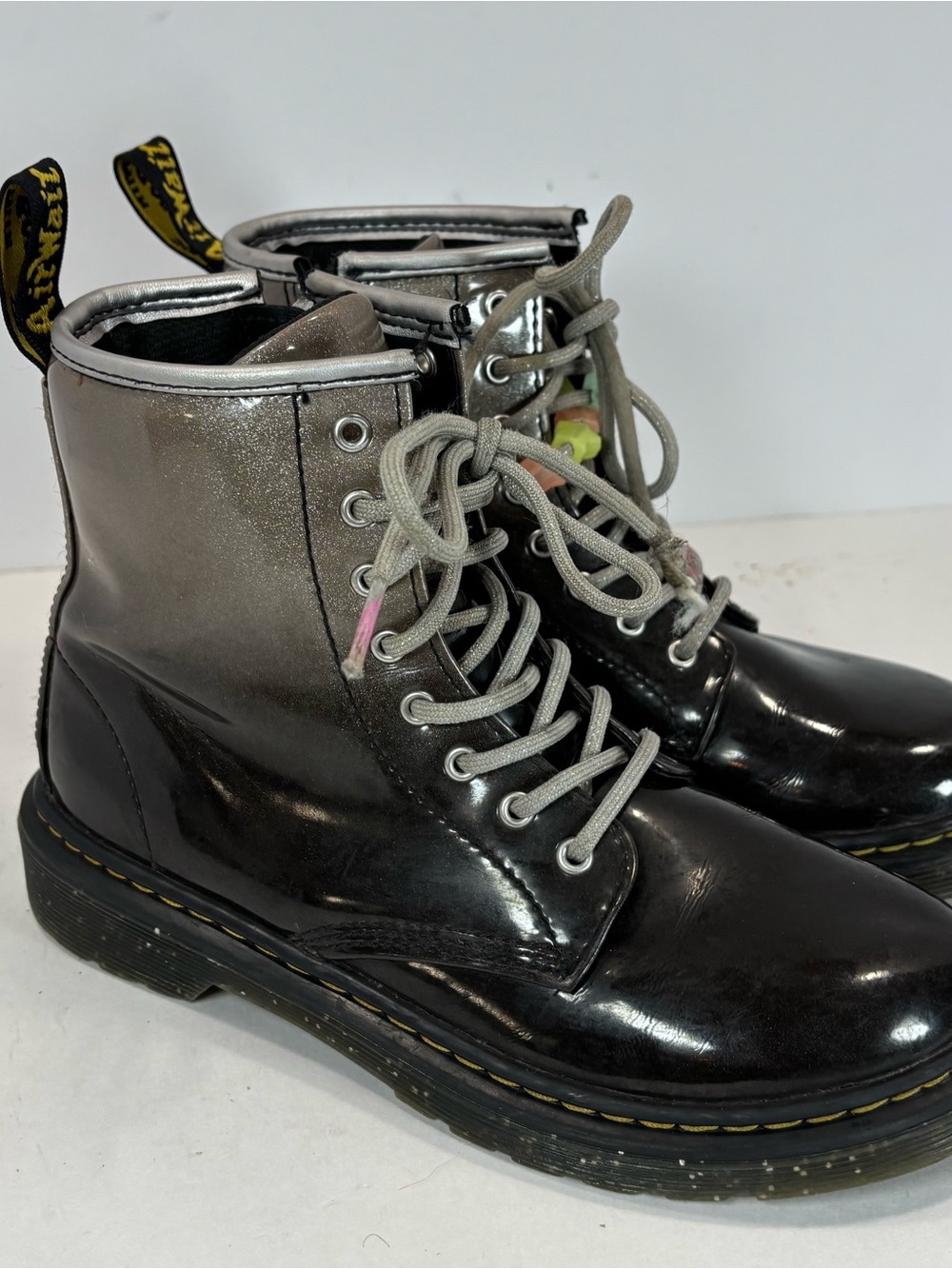 Dr. Martens Boots Patent Leather Black Silver Glitter Ombre Kids' Size US 3 EUC - Picture 2 of 10